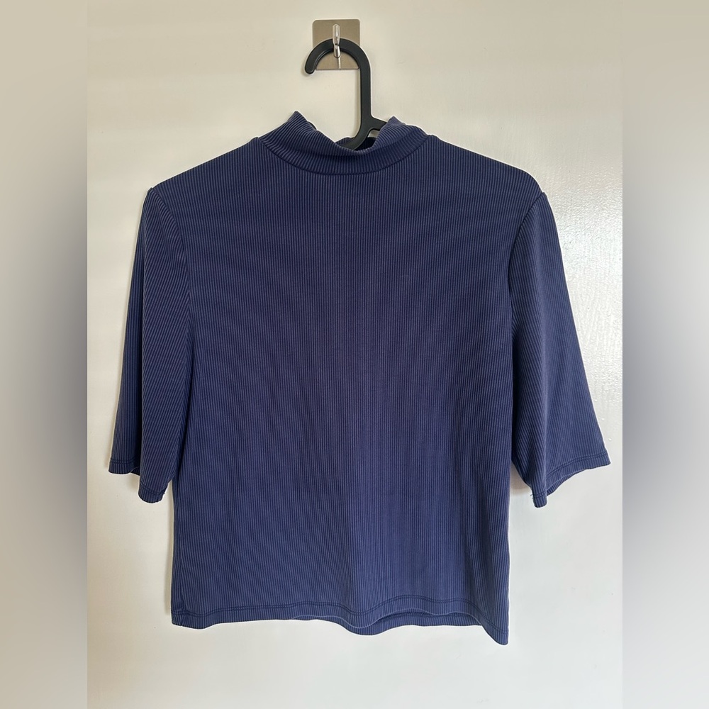 a new day Ribbed Mock Neck Short Sleeve Top in Navy